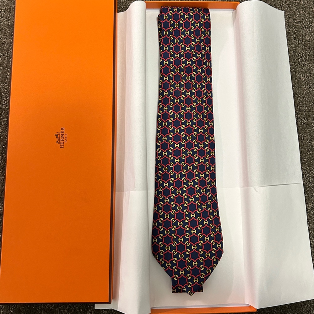 Hermes Blue and Red Patterned Tie